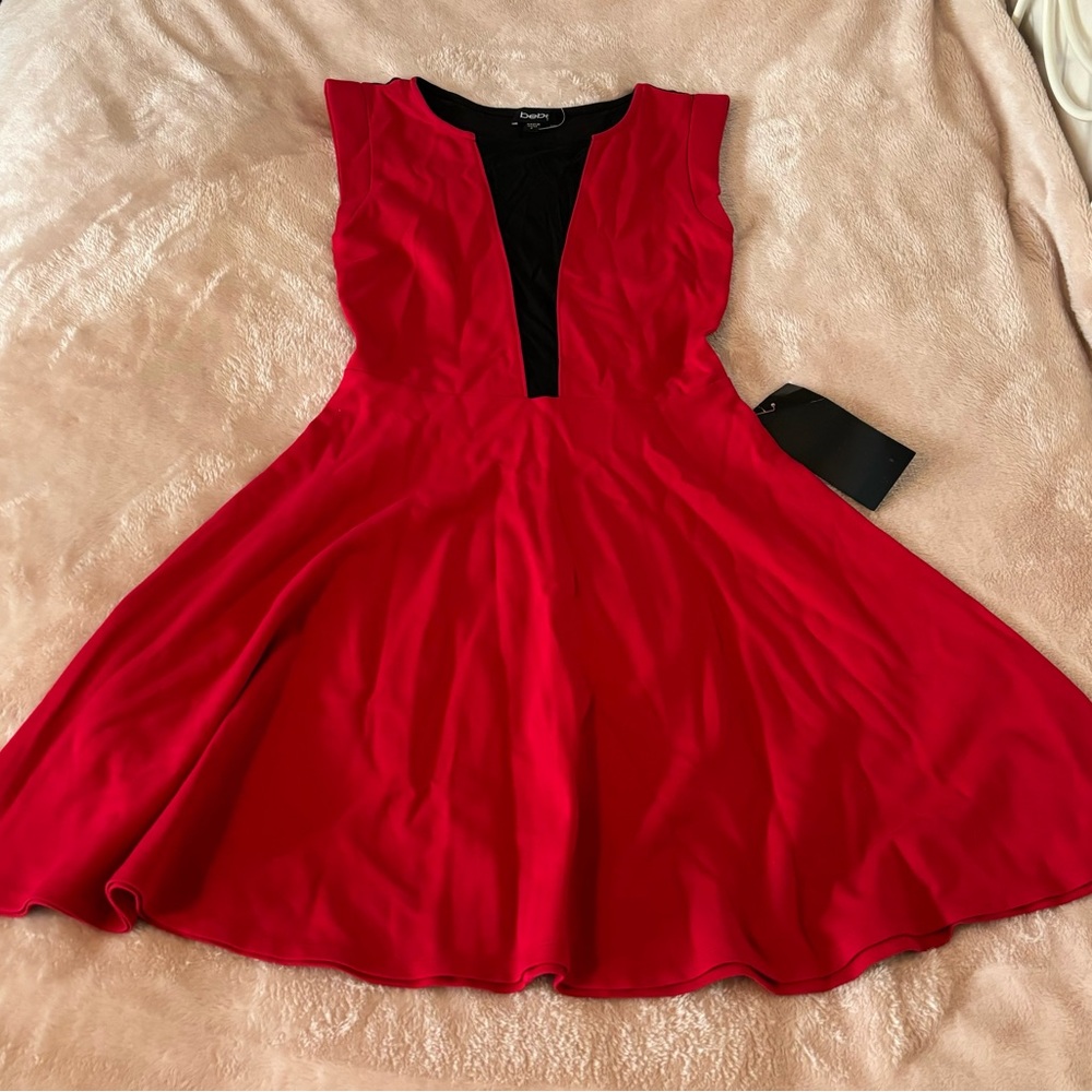 Bebe Red Dress with Black Mesh Size SM